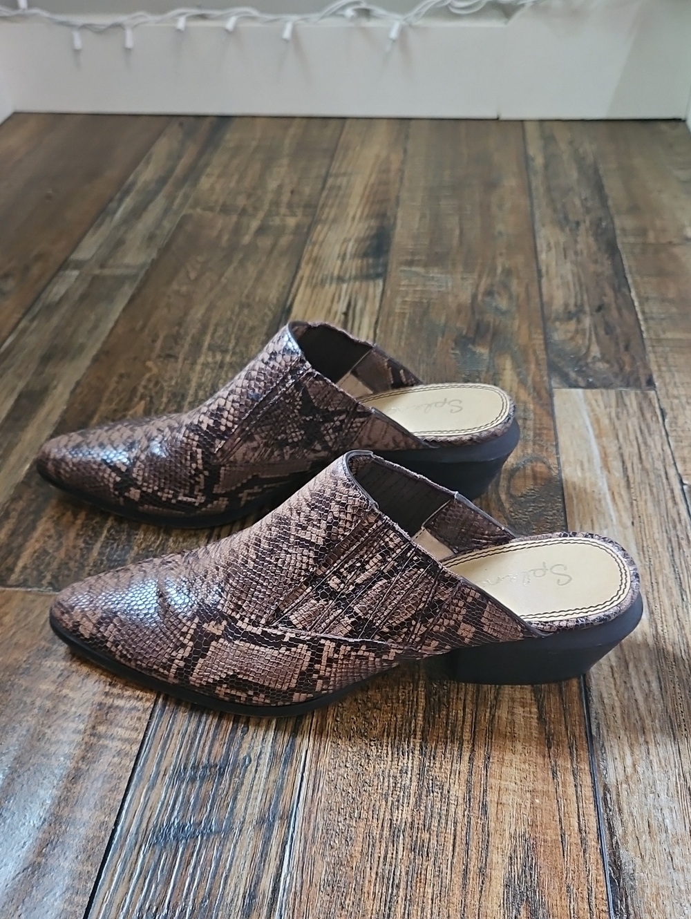 Splendid Western Shootie Leather Snake-Print Slip-On Mules in Brown Size 8.5